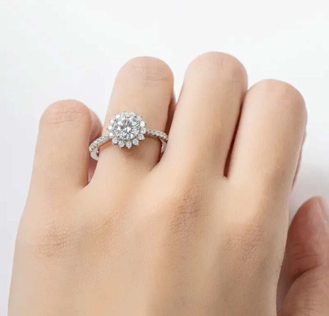 1ct moissanite sunflower engagement ring