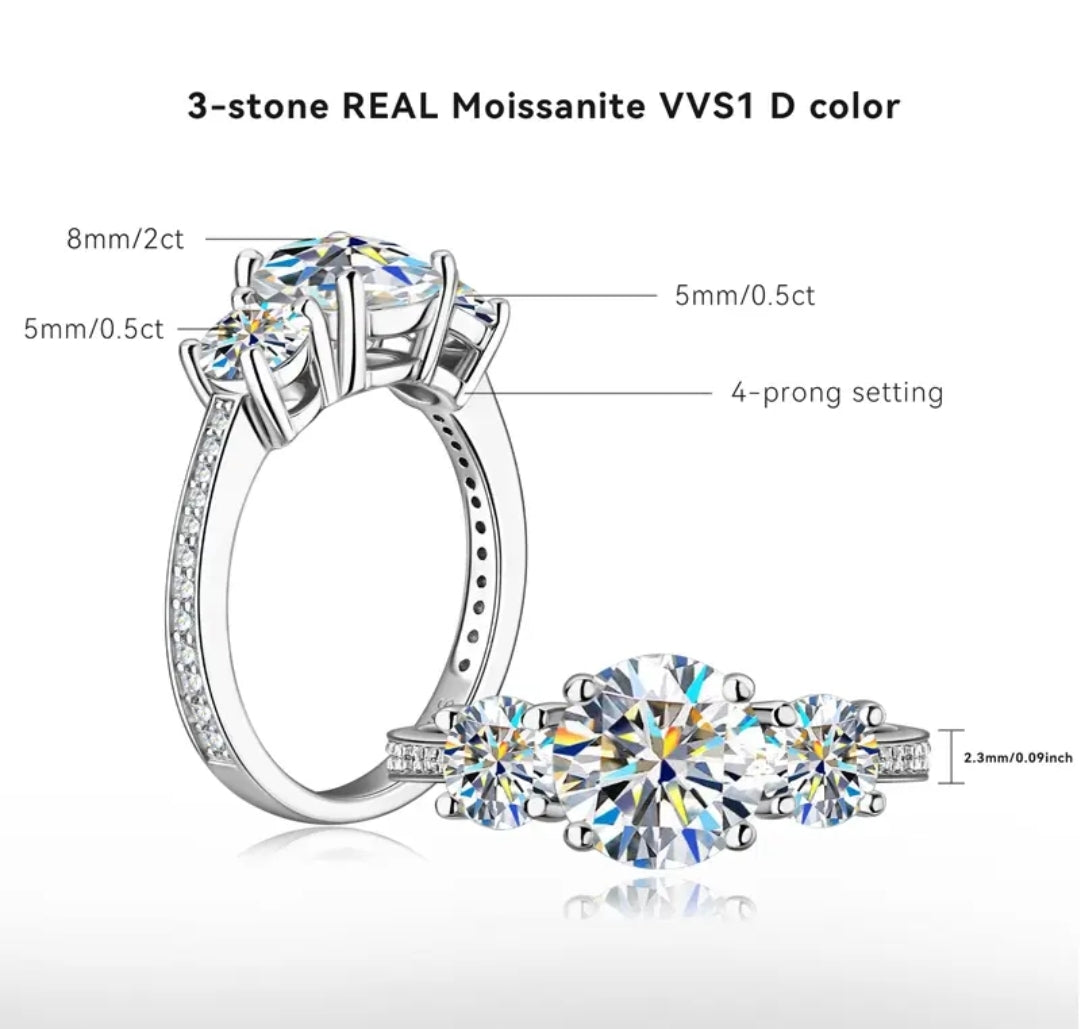 2ct three stone moissanite engagement ring