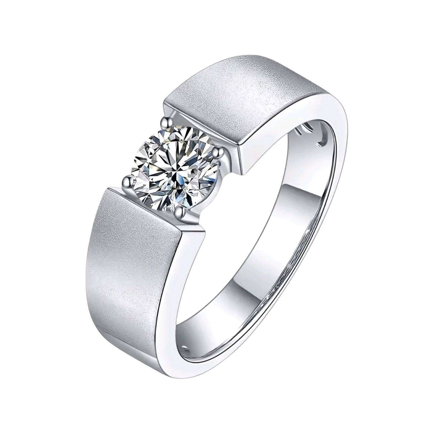 1ct 6.5mm platinum plated moissanite ring for men