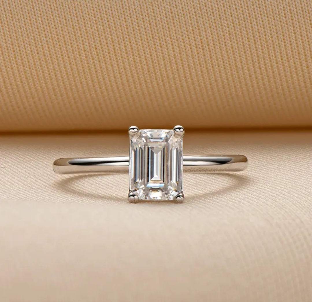 1ct emerald cut moissanite engagement ring