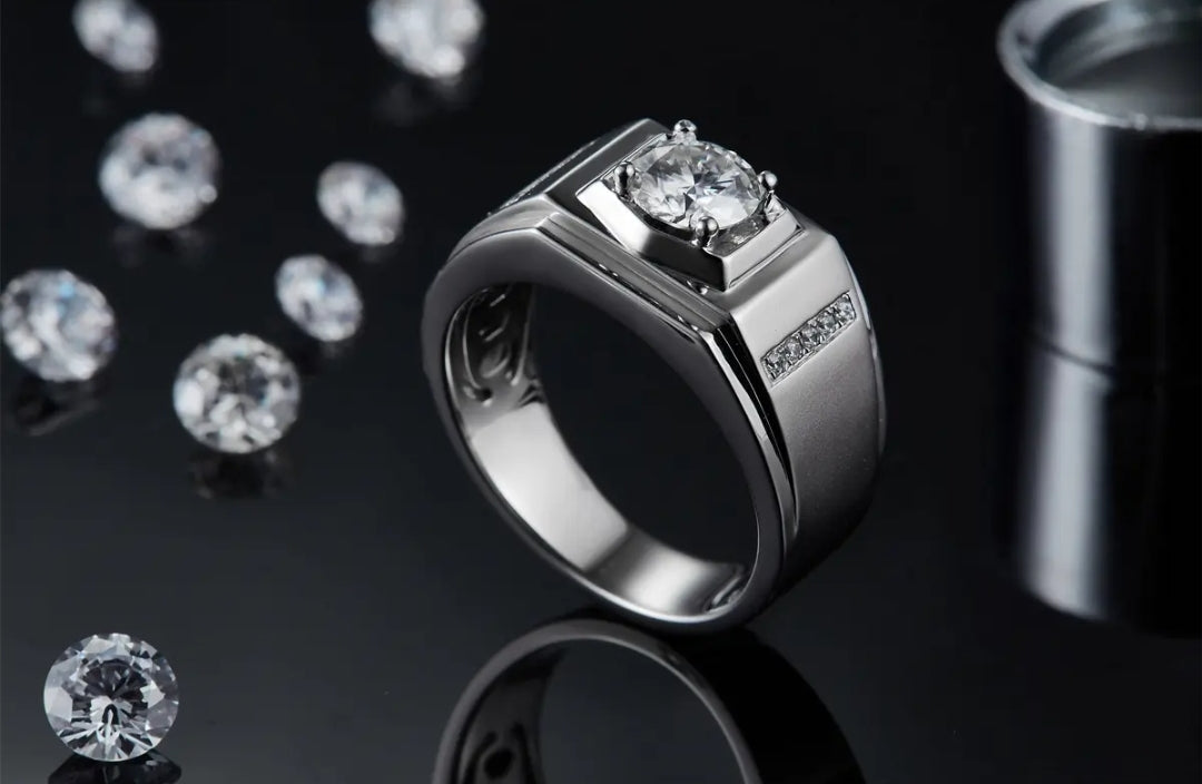 1ct round moissanite ring for men