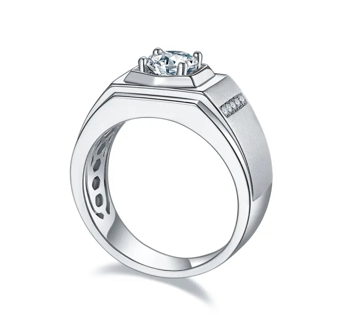 1ct round moissanite ring for men