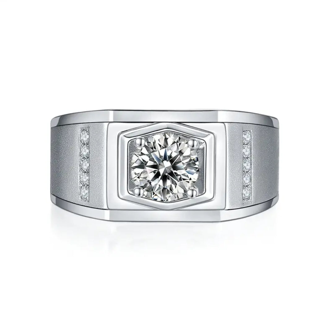 1ct round moissanite ring for men