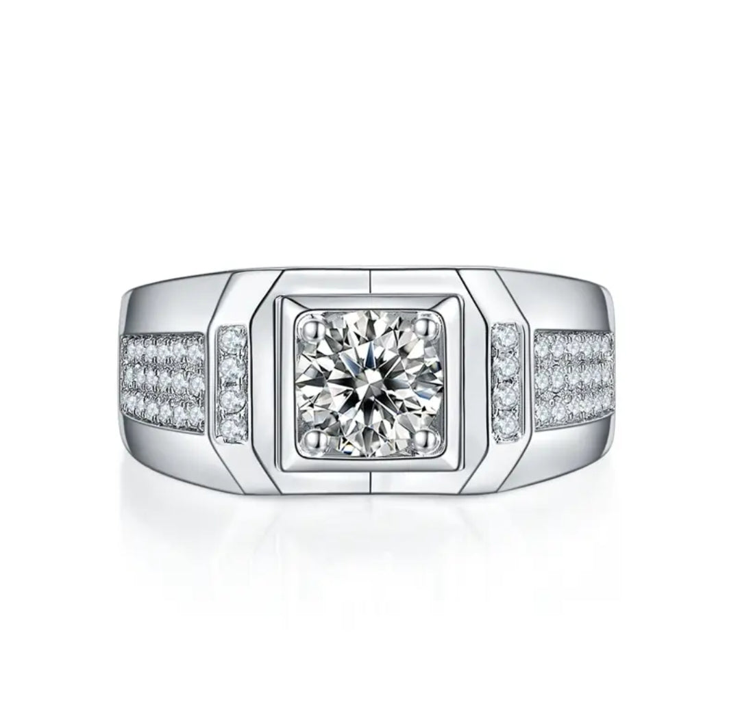 1ct classic round moissanite ring for men