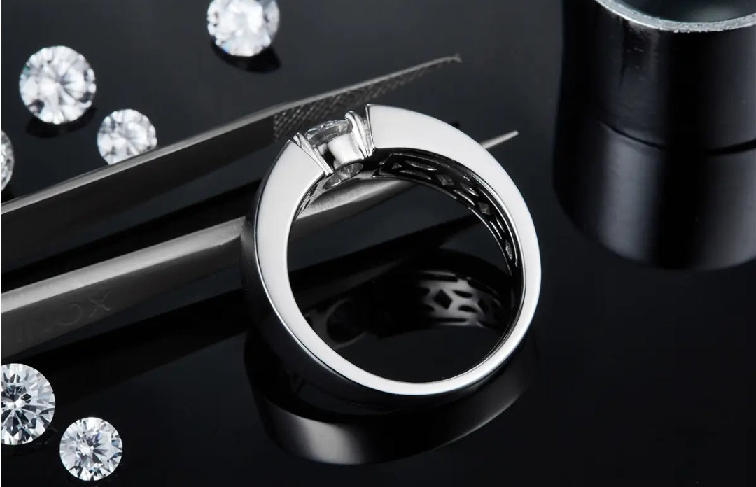 1ct 6.5mm platinum plated moissanite ring for men