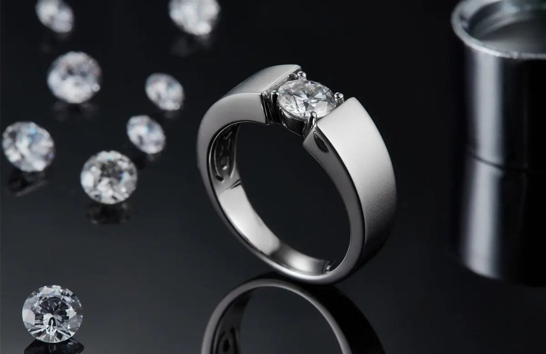 1ct 6.5mm platinum plated moissanite ring for men