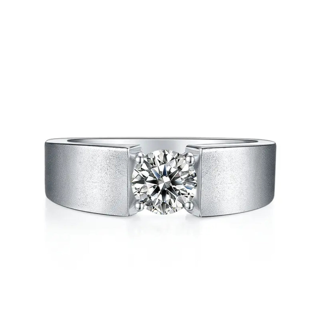 1ct 6.5mm platinum plated moissanite ring for men