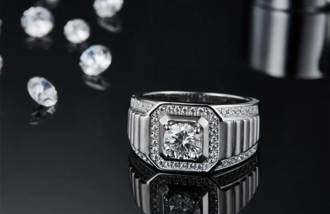 1ct platinum plated moissanite ring for men