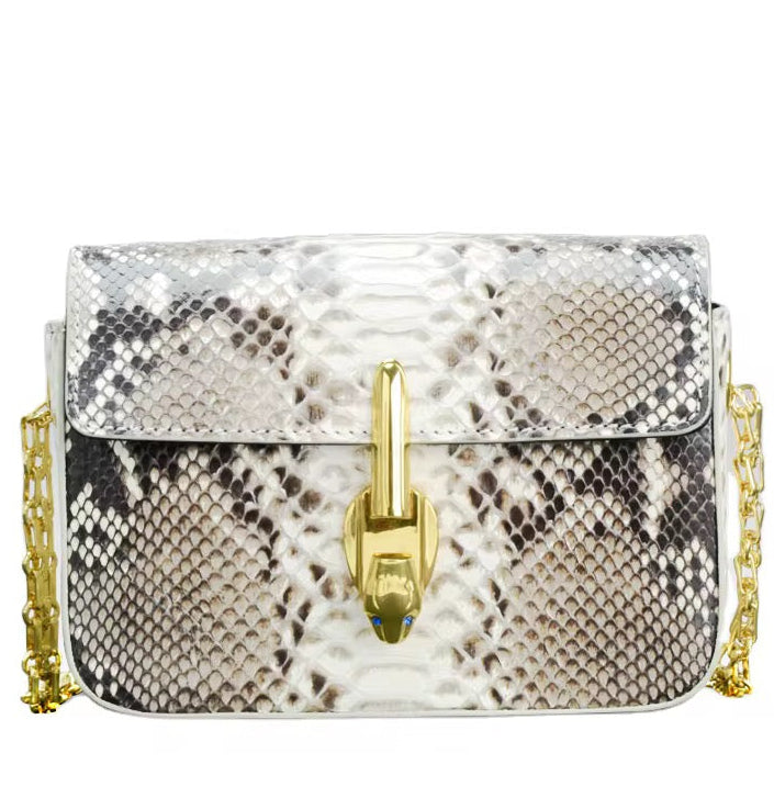 Snake Leather Purse with Golden Chain – Handmade in Italy | Noiyan