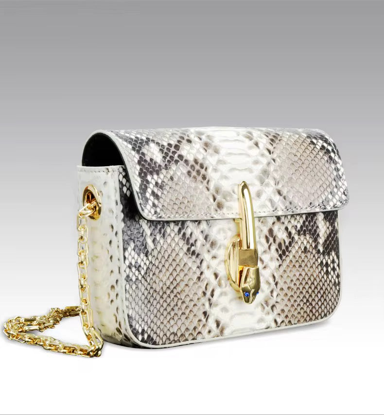 Snake Leather Purse with Golden Chain – Handmade in Italy | Noiyan