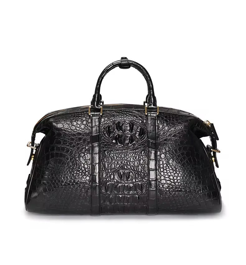 Black & Brown Crocodile Leather Travel Bag | Handmade in Italy