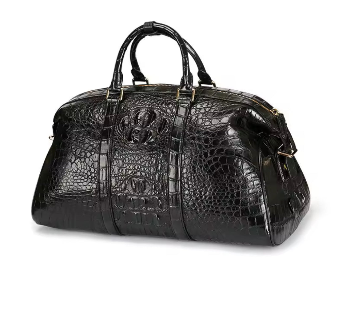 Black & Brown Crocodile Leather Travel Bag | Handmade in Italy