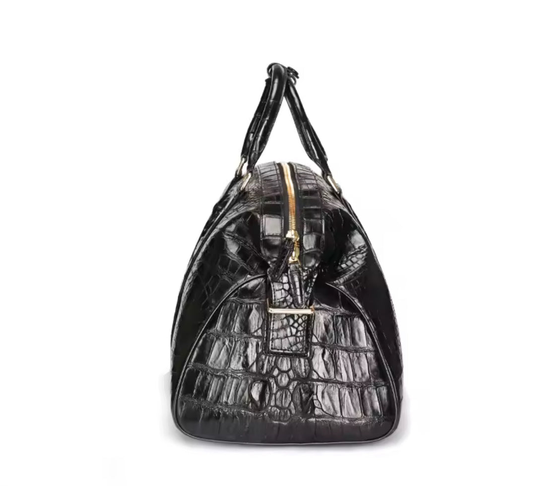 Black & Brown Crocodile Leather Travel Bag | Handmade in Italy