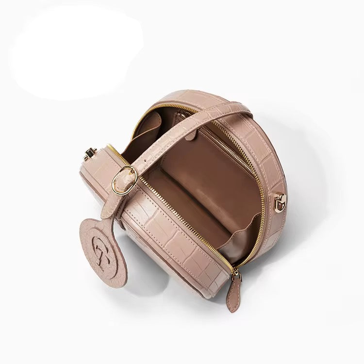 Round Crocodile Leather Crossbody Bag for Women | Handmade in Italy