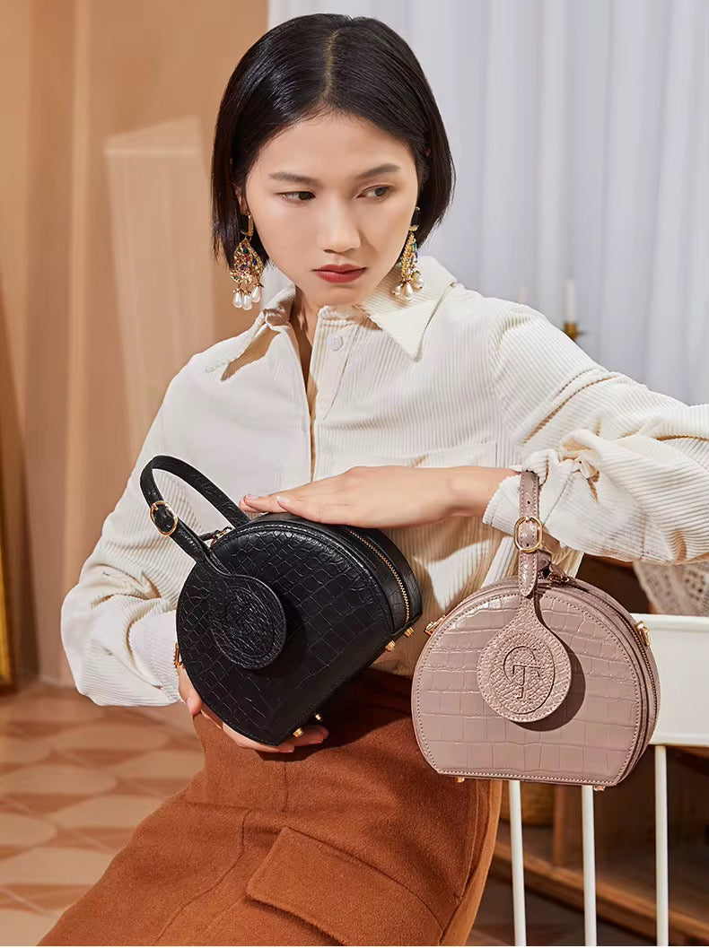 Round Crocodile Leather Crossbody Bag for Women | Handmade in Italy