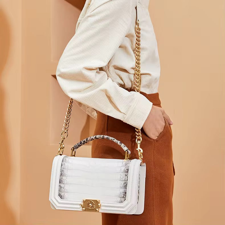Vintage Crocodile Leather Chain Bag | Handmade in Italy | Noiyan