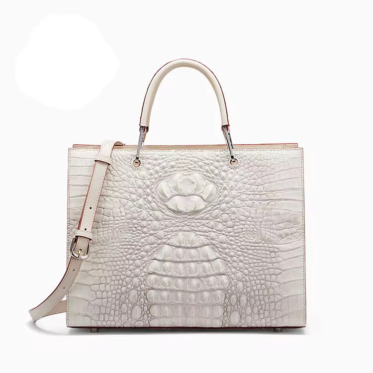 White Crocodile Leather Bag for Women | Handmade in Italy