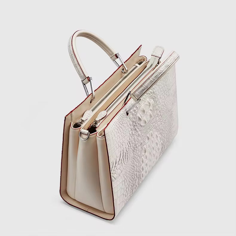White Crocodile Leather Bag for Women | Handmade in Italy
