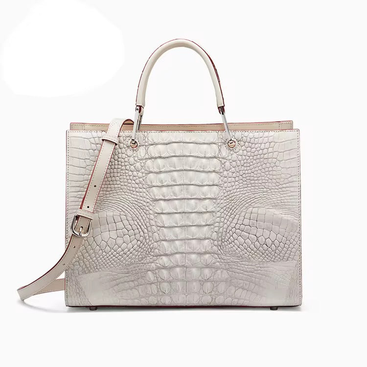 White Crocodile Leather Bag for Women | Handmade in Italy