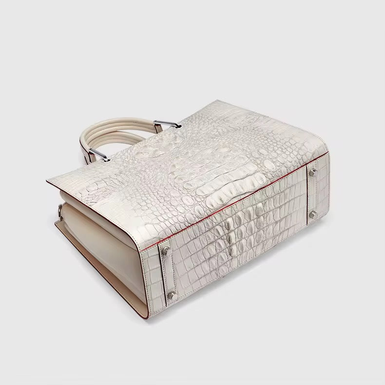 White Crocodile Leather Bag for Women | Handmade in Italy