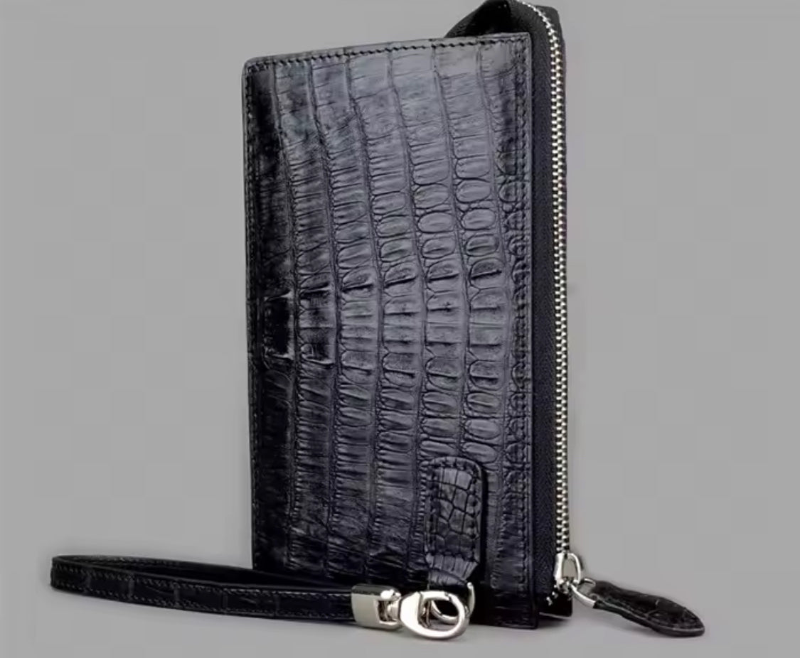 Crocodile Leather Men’s Zipper Wallet | Handmade in Italy