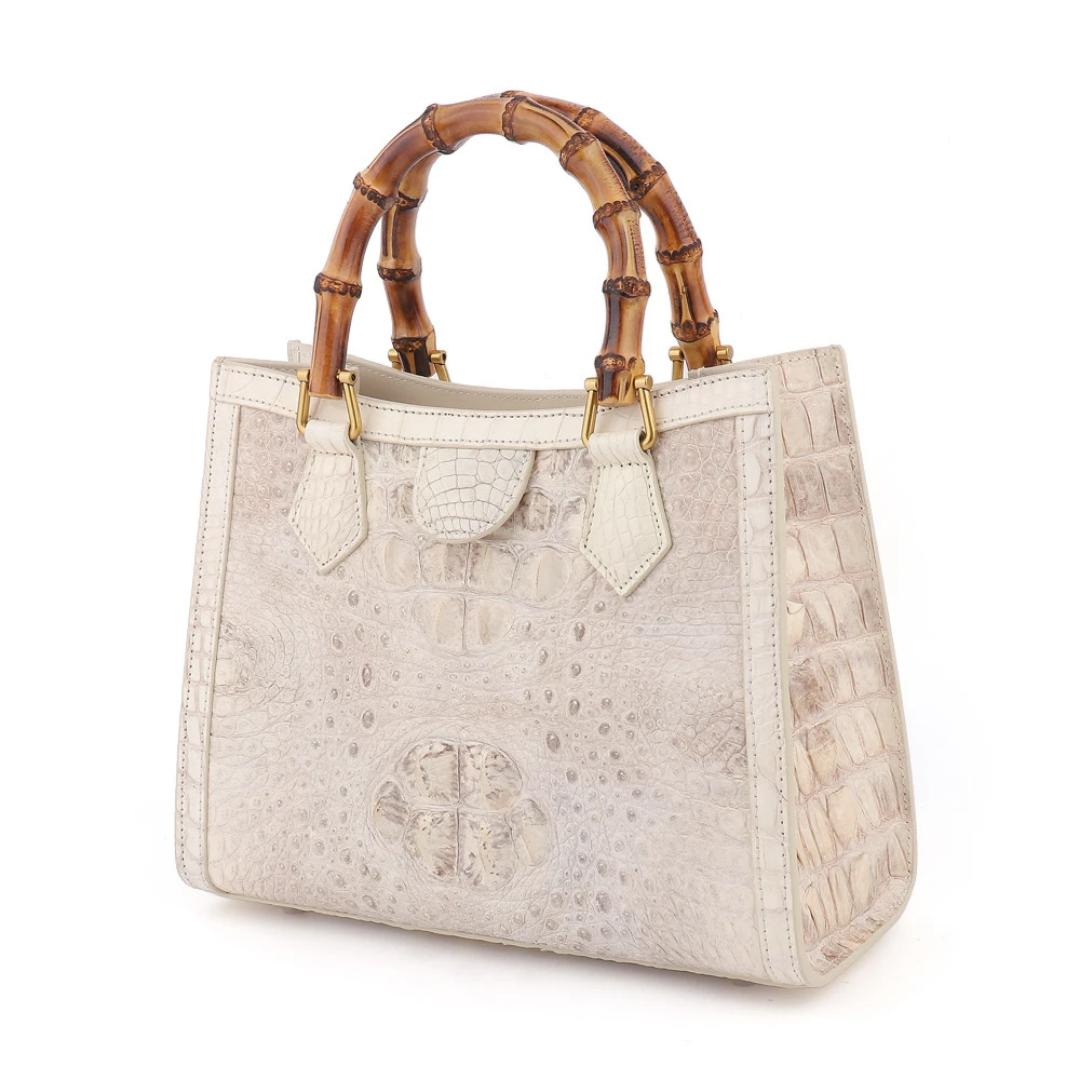 Unique White Crocodile Leather Bag | Handmade in Italy | Noiyan