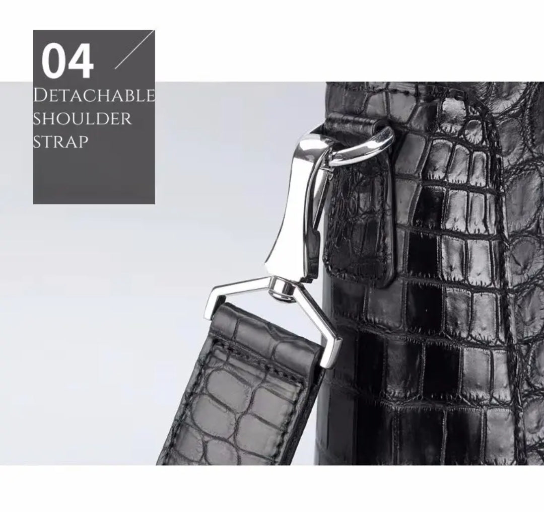 Black Crocodile Leather Bag for Men | Handmade in Italy – L38×H28×W9cm