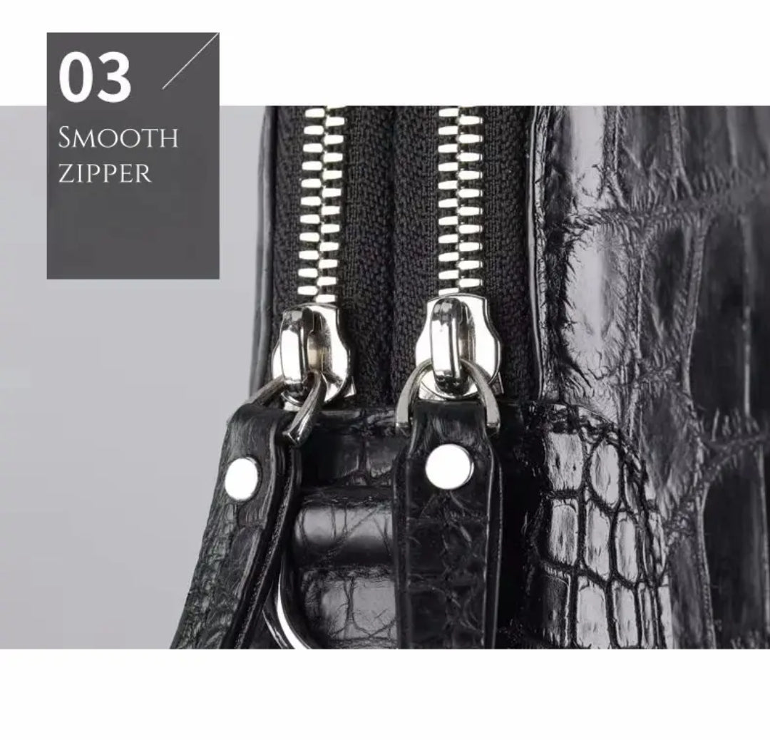 Black Crocodile Leather Bag for Men | Handmade in Italy – L38×H28×W9cm