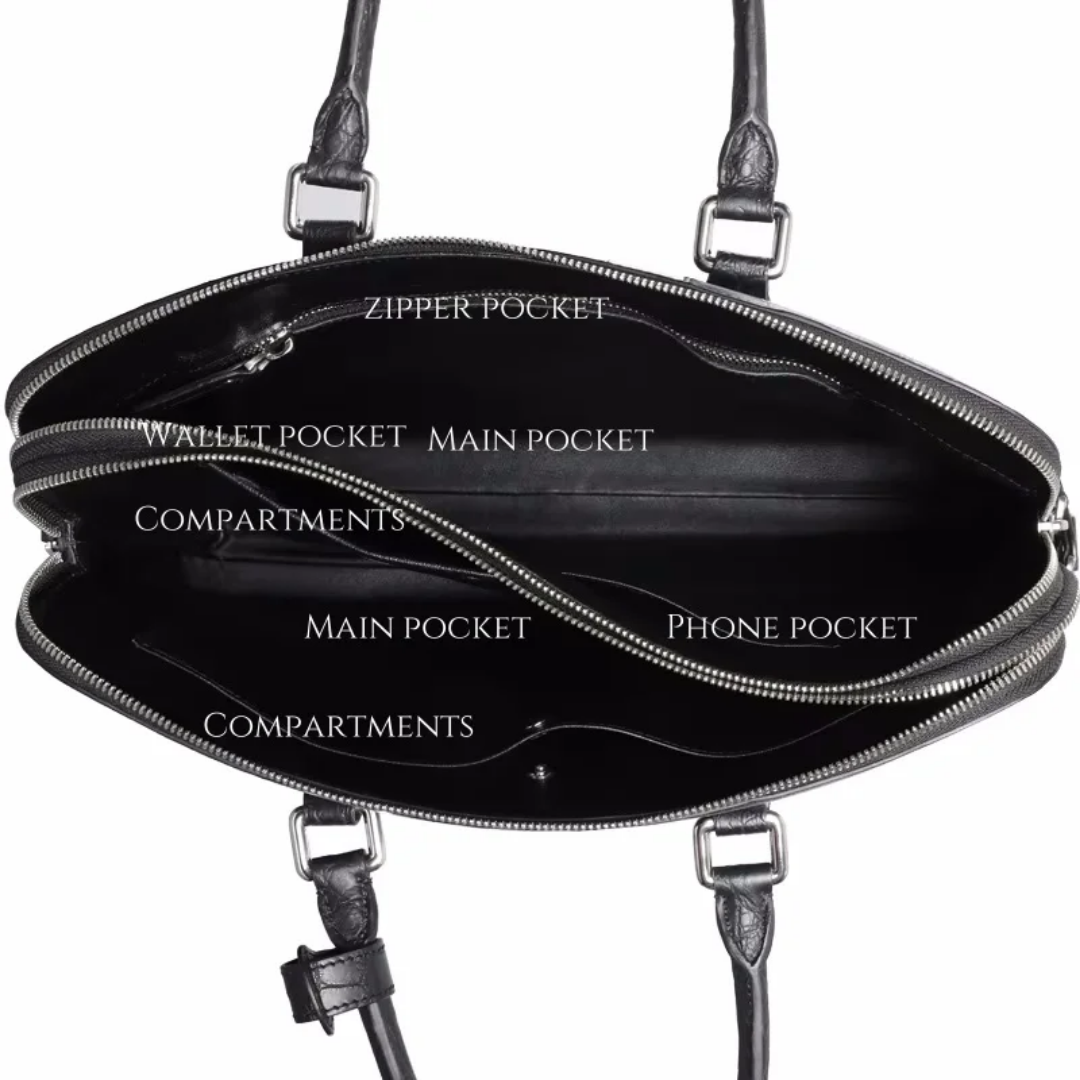 Black Crocodile Leather Bag for Men | Handmade in Italy – L38×H28×W9cm