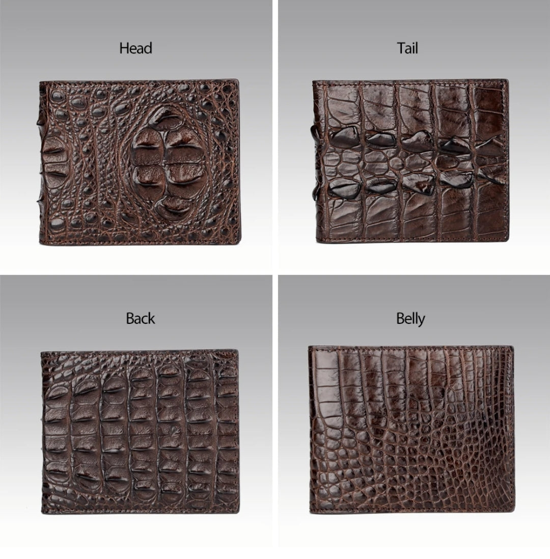 Brown Crocodile Leather Wallet for Men | Handmade in Italy – Head, Tail, Back & Belly