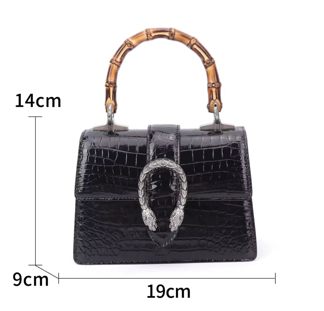 Black Crocodile Leather Bag for Women | Handmade in Italy – L24×H15.5×W9cm