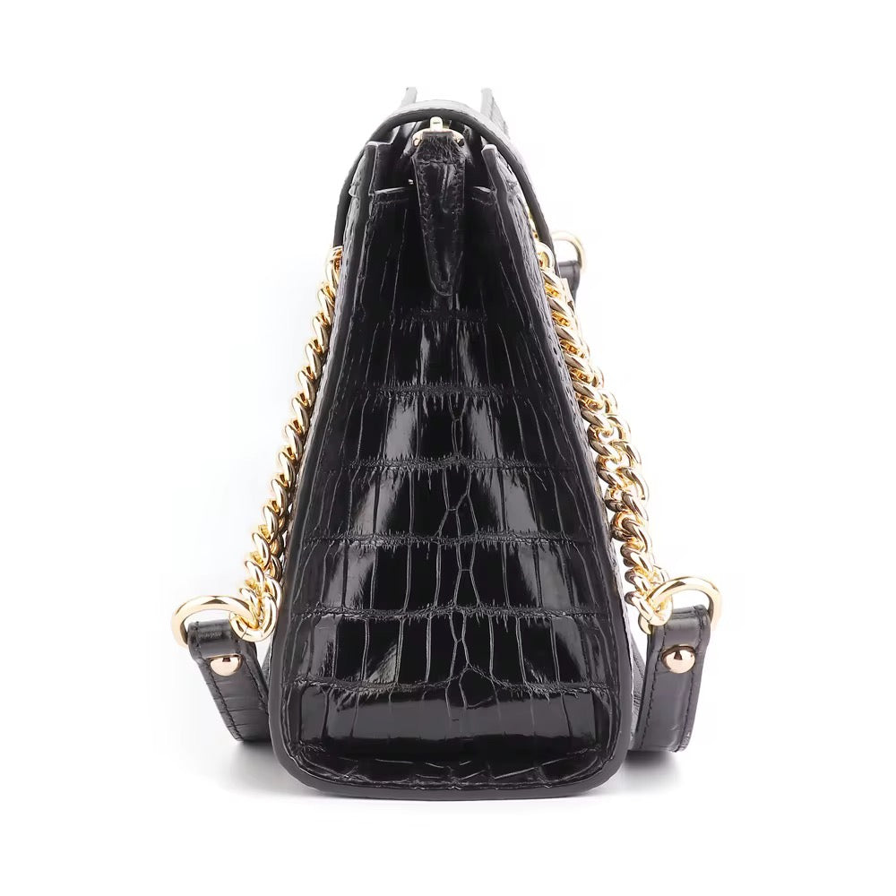 Black Crocodile Leather Shoulder Bag – Handmade in Italy | Noiyan