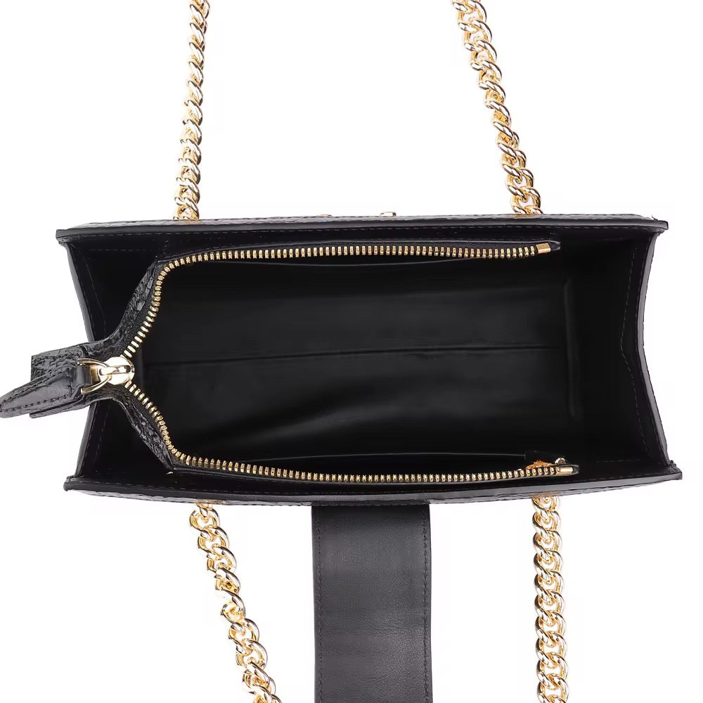 Black Crocodile Leather Shoulder Bag – Handmade in Italy | Noiyan