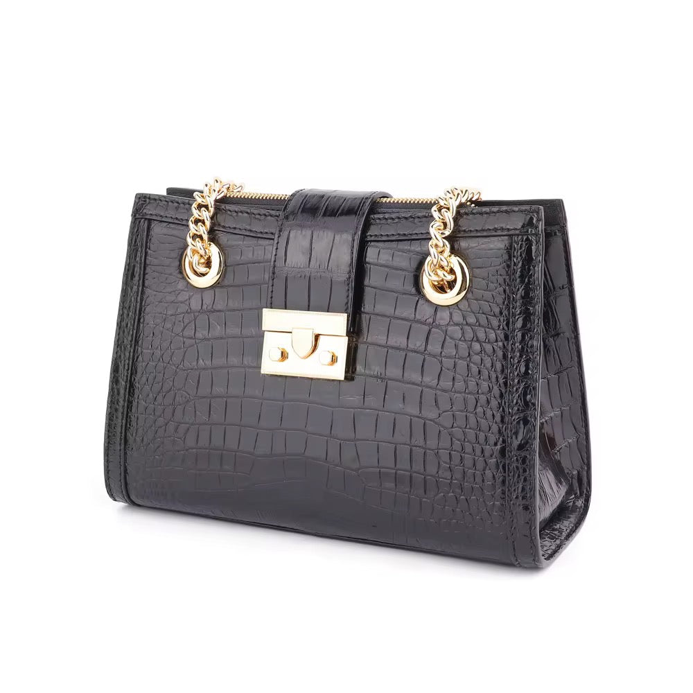 Black Crocodile Leather Shoulder Bag – Handmade in Italy | Noiyan