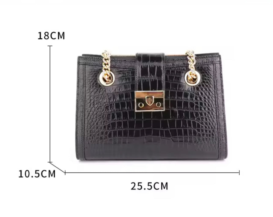 Black Crocodile Leather Shoulder Bag – Handmade in Italy | Noiyan