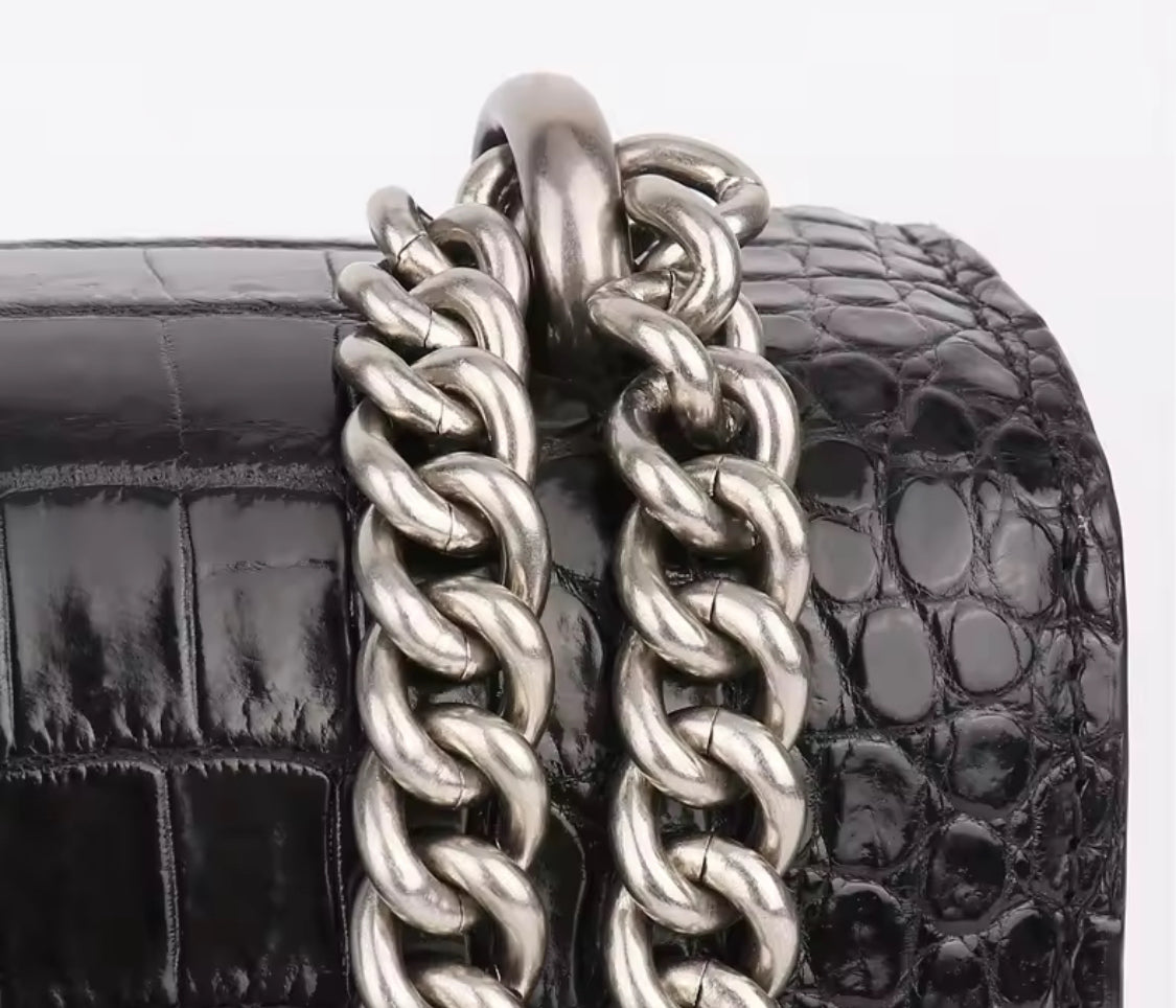 Black Crocodile Leather Belly Purse – Handmade in Italy | Noiyan
