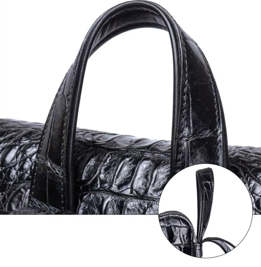 Crocodile Leather Travel Bag Black & Brown – Handmade in Italy | Noiyan
