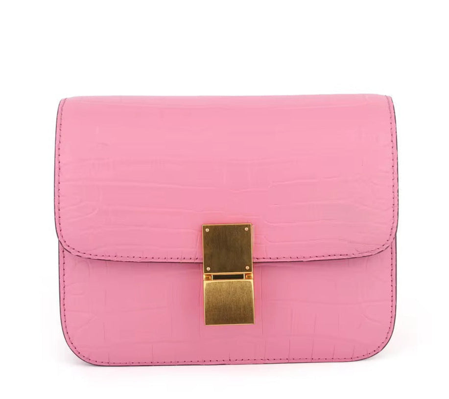 Pink & Dark Green Crocodile Leather Bag – Handmade in Italy | Noiyan