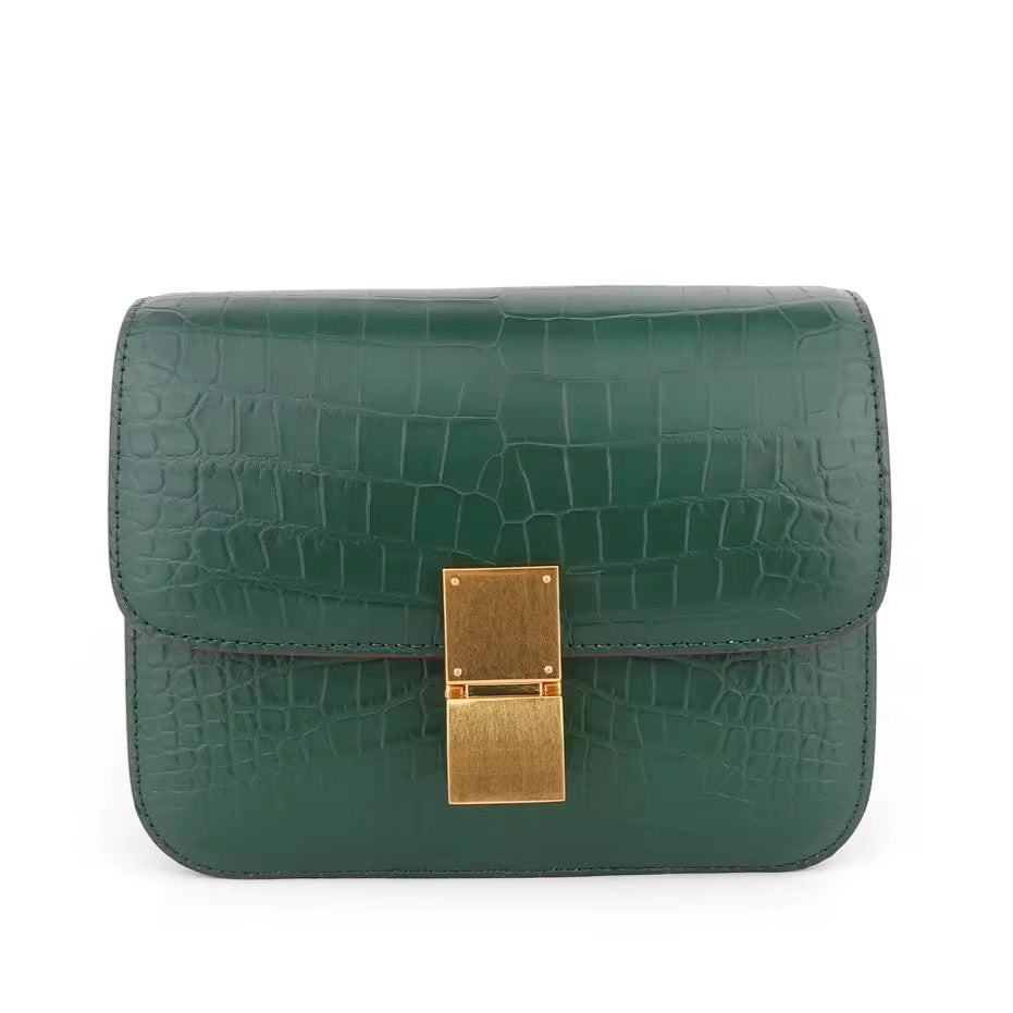 Pink & Dark Green Crocodile Leather Bag – Handmade in Italy | Noiyan