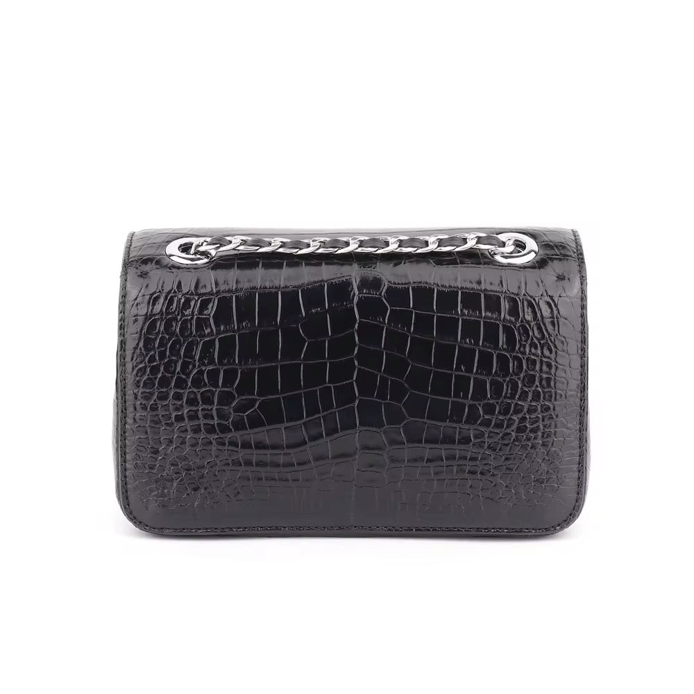 Black Crocodile Belly Leather Chain Purse – Handmade in Italy | Noiyan