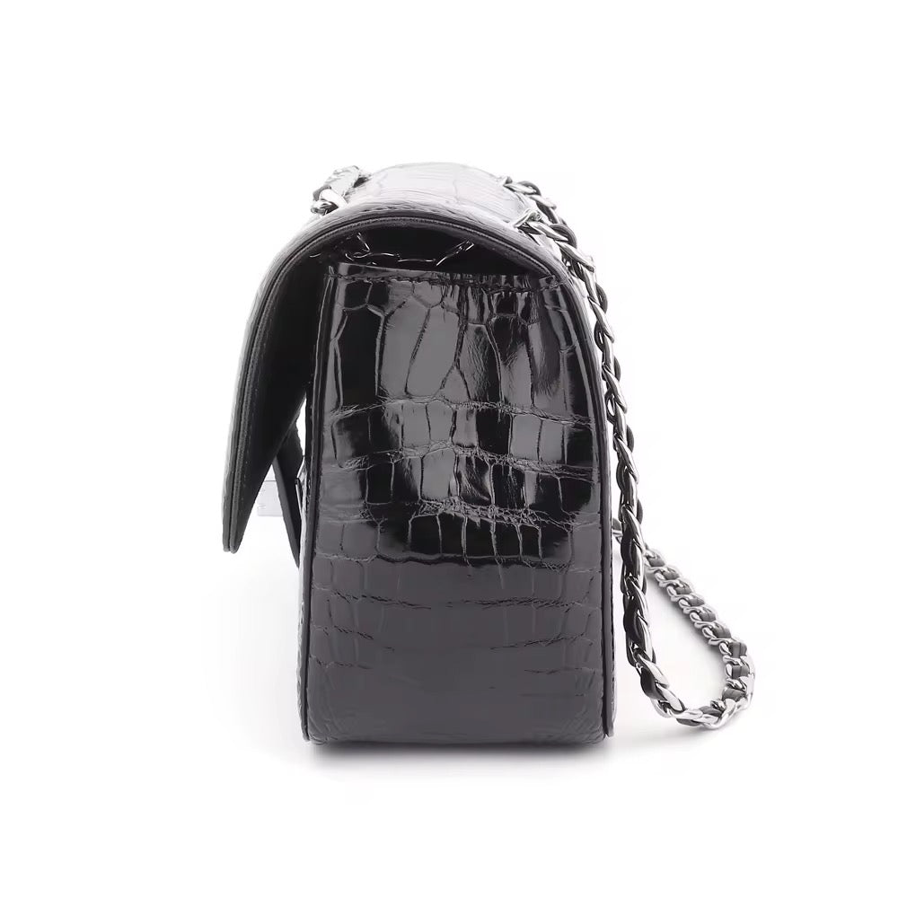 Black Crocodile Belly Leather Chain Purse – Handmade in Italy | Noiyan