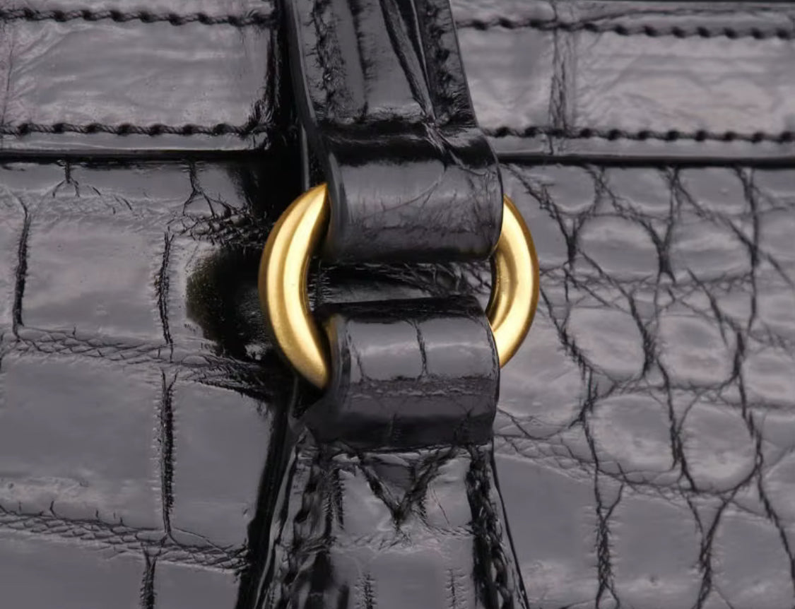 Black Belly Crocodile Leather Bag – Handmade in Italy | Noiyan