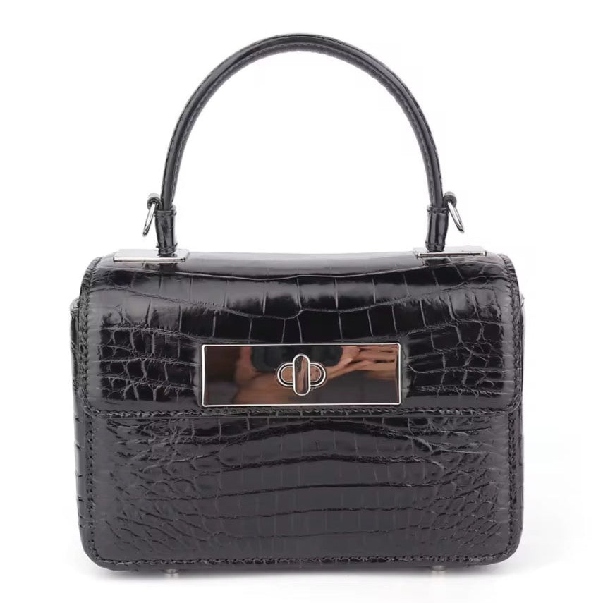 Black Crocodile Belly Leather Bag – Handmade in Italy | Noiyan