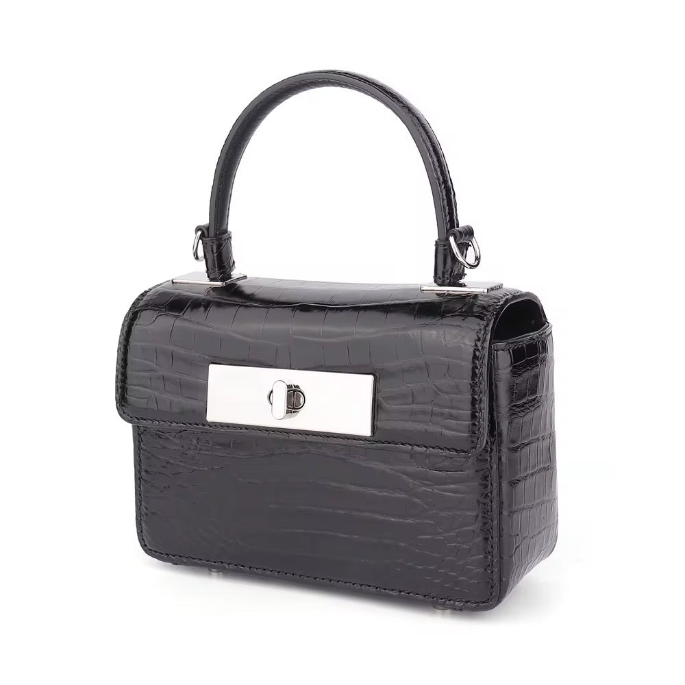 Black Crocodile Belly Leather Bag – Handmade in Italy | Noiyan