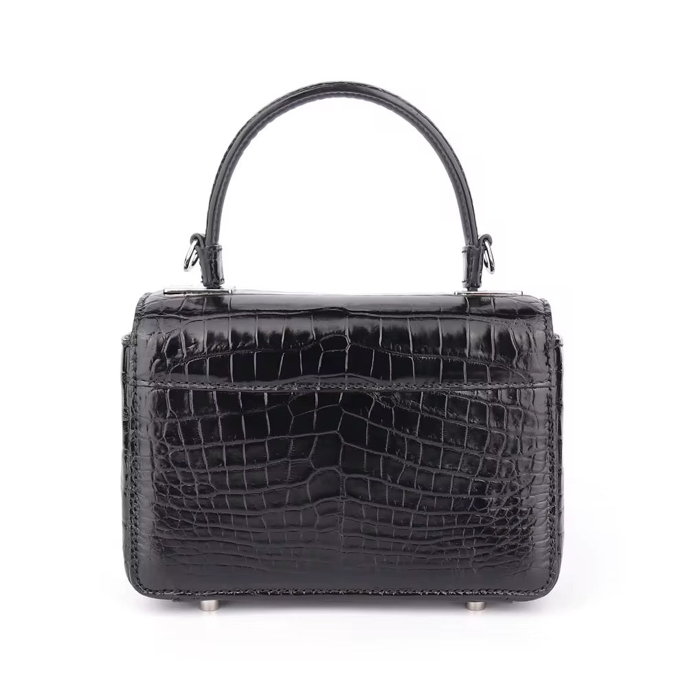 Black Crocodile Belly Leather Bag – Handmade in Italy | Noiyan