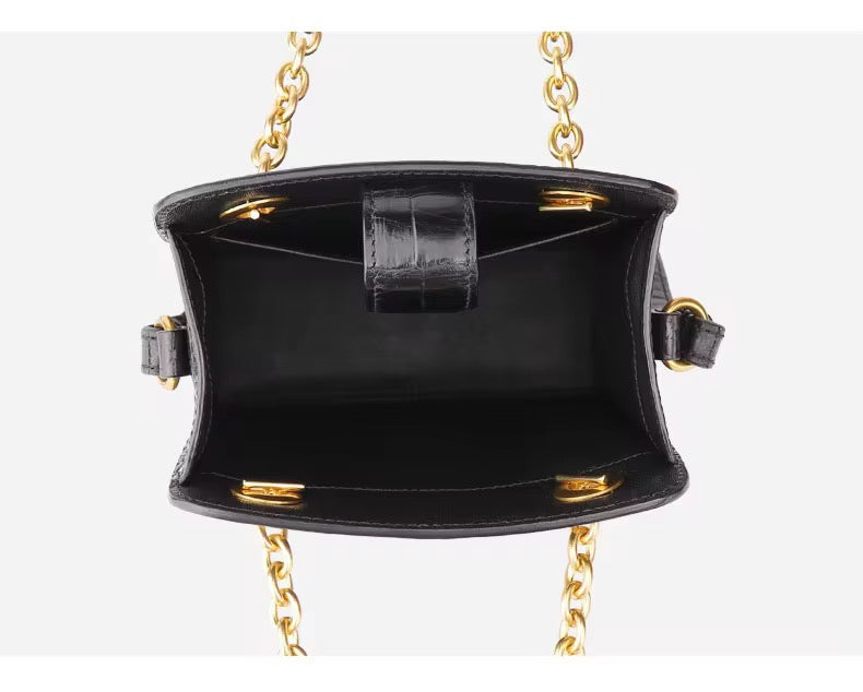 Black Crocodile Leather Purse with Golden Chain – Handmade in Italy | Noiyan