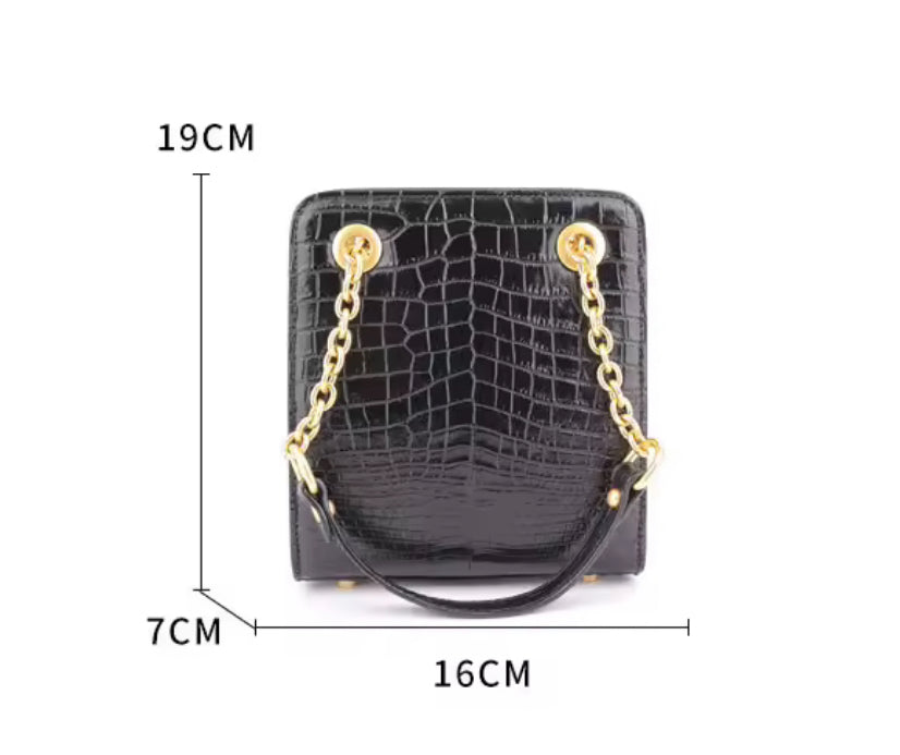Black Crocodile Leather Purse with Golden Chain – Handmade in Italy | Noiyan