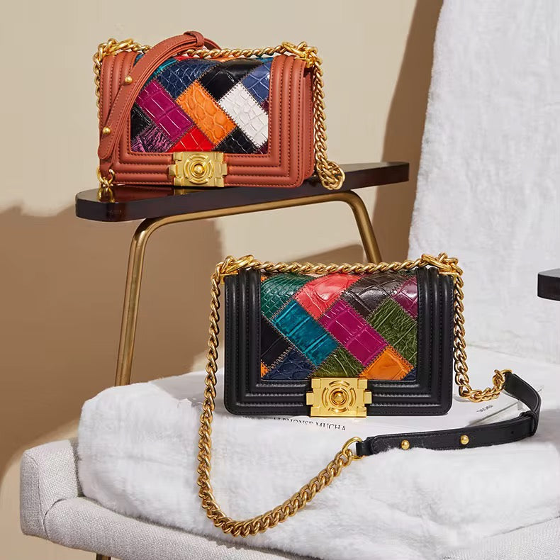 Multicolor Crocodile Leather Purse with Golden Chain | Noiyan