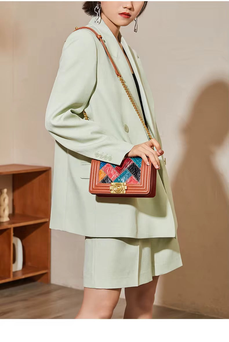 Multicolor Crocodile Leather Purse with Golden Chain | Noiyan