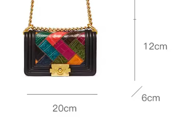 Multicolor Crocodile Leather Purse with Golden Chain | Noiyan